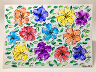 Original Hand Painted Greeting Card - Abstract Flower and Leaf Design - eDgE dEsiGn London