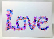 Original Hand Painted Mother's Day Card - Pink, Blue, Purple and Gold Flower LOVE - eDgE dEsiGn London