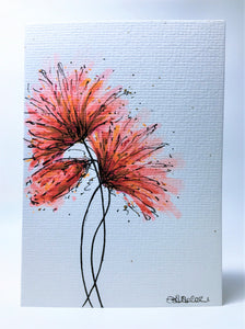 Big Spiky Flowers - Red and Gold - Hand Painted Watercolour Greeting Card