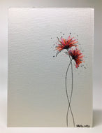 Original Hand Painted Greeting Card - Red, Pink, Orange and Silver Spiky Flowers