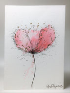 Pink Poppy w/Gold Leaf - Hand Painted Watercolour Greeting Card