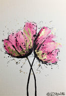 Pink and Gold Poppies - Hand Painted Greeting Card