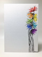 Original Hand Painted Greeting Card - Abstract Rainbow Spiky Flower #6 - eDgE dEsiGn London