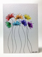Original Hand Painted Greeting Card - Abstract Rainbow Spiky Flower #9 - eDgE dEsiGn London