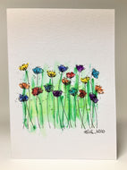 Original Hand Painted Greeting Card - Abstract Rainbow Poppy Field - eDgE dEsiGn London