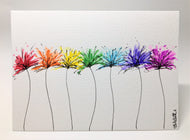Original Hand Painted Greeting Card - Spiky Rainbow Flowers - eDgE dEsiGn London