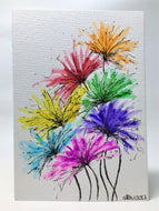 Original Hand Painted Greeting Card - Big Spiky Rainbow Flowers - eDgE dEsiGn London