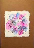 Hand painted greeting card - Abstract Ink Design on Pink/Lilac/Blue Waterclour - eDgE dEsiGn London