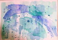 Handpainted Watercolour Greeting Card - Abstract Blue/Green - Dolphin - eDgE dEsiGn London