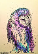Handpainted Watercolour Greeting Card - Purple/Blue Owl - eDgE dEsiGn London