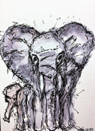 Handpainted Watercolour Greeting Card - Grey Elephant and Baby - eDgE dEsiGn London