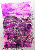Hand-painted greeting card - Pink and purple with abstract circle Baby Elephant Design - eDgE dEsiGn London