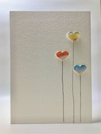 Hand-painted greeting card - Three abstract heart flowers design - eDgE dEsiGn London