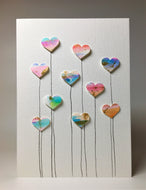 Hand-painted greeting card - Ten abstract heart flowers design - eDgE dEsiGn London