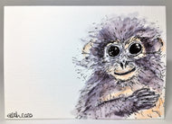 Original Hand Painted Greeting Card - Dusky Tree Monkey - eDgE dEsiGn London