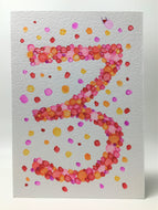 Original Hand Painted Birthday Card - 3rd Birthday - Pink/Orange/Red Bubbles Design - eDgE dEsiGn London