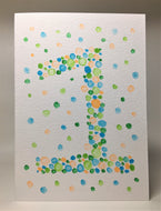 Original Hand Painted Birthday Card - 1st Birthday - Orange/Turquoise/Green Bubbles Design - eDgE dEsiGn London