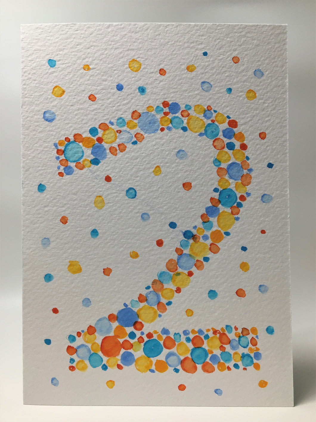 Original Hand Painted Birthday Card - 2nd Birthday - Orange/Turquoise/Blue/Red Bubbles Design - eDgE dEsiGn London