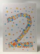 Original Hand Painted Birthday Card - 2nd Birthday - Orange/Turquoise/Blue/Red Bubbles Design - eDgE dEsiGn London