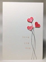 Original Hand Painted Mother's Day Card - 3 Red and Pink Heart Flowers - eDgE dEsiGn London