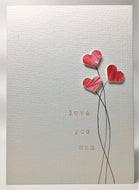 Original Hand Painted Mother's Day Card - 3 Red and Pink Heart Flowers - eDgE dEsiGn London