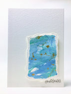 Abstract Blue, Green and Gold - Hand Painted Greeting Card