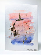 Abstract Red, Blue and Gold Design - Hand Painted Greeting Card