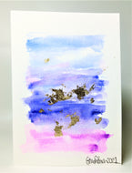 Abstract Purple, Blue and Gold Leaf Design - Hand Painted Greeting Card