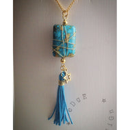 Gold plated chain with Turquoise Howlite Pendant and Tassel - eDgE dEsiGn London