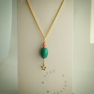 Turquoise, Coral and Gold Star Pendant with Necklace - eDgE dEsiGn London