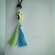 Necklace with Venetian Glass Yellow/Blue/Green Pendant with Tassels - eDgE dEsiGn London