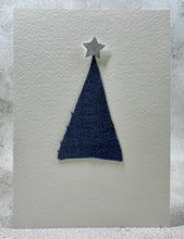 Abstract Denim and Silver Star Christmas Tree - Handmade Christmas Card