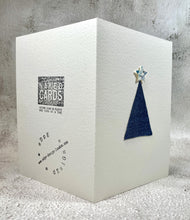 Abstract Denim and Silver, Blue Star Christmas Tree - Handmade Christmas Card