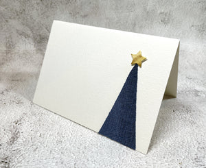 Abstract Denim and Gold Star Christmas Tree - Handmade Christmas Card