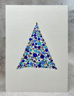 Abstract Blue, Teal, Turquoise and Gold Circles Christmas Tree - Handmade Christmas Card