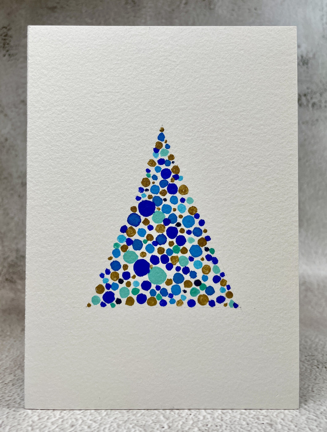 Abstract Teal, Blue, Turquoise and Gold Circles Christmas Tree - Handmade Christmas Card