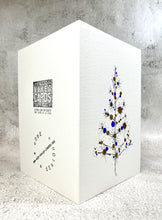 Retro Blue and Gold Christmas Tree - Hand Painted Christmas Card