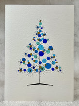 Retro Teal, Blue, Turquoise and Gold Christmas Tree - Hand Painted Christmas Card