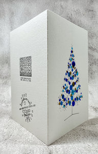 Retro Turquoise, Navy Blue and Gold Christmas Tree - Hand Painted Christmas Card