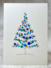 Retro Turquoise, Teal, Navy Blue and Gold Christmas Tree - Hand Painted Christmas Card