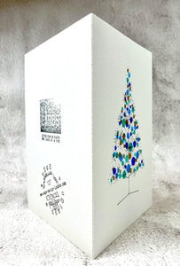 Retro Turquoise, Teal, Navy Blue and Gold Christmas Tree - Hand Painted Christmas Card