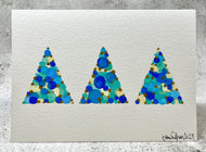 Modern Abstract Blue, Teal and Gold Circle Trees - Hand Painted Christmas Card