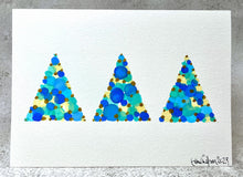 Modern Abstract Blue, Teal and Gold Circle Trees - Hand Painted Christmas Card