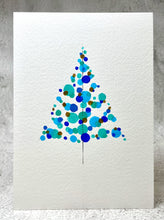 Modern Abstract Blue, Teal and Gold Circle Tree - Hand Painted Christmas Card