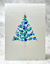 Modern Abstract Blue, Teal and Gold Circle Tree - Hand Painted Christmas Card