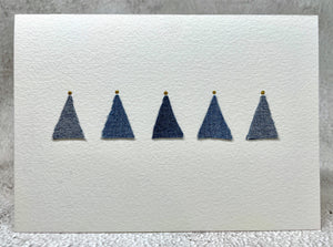 Abstract Little Denim Christmas Trees - Handmade Christmas Card