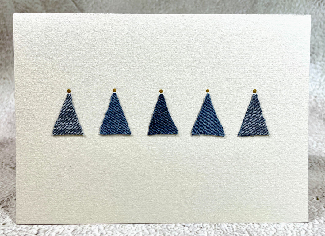 Abstract Little Denim Christmas Trees - Handmade Christmas Card