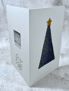 Abstract Denim Gold Star and Strand Christmas Tree - Handmade Christmas Card