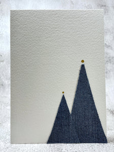 Abstract Denim Christmas Trees - Handmade Christmas Card