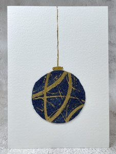 Abstract Denim and Gold Bauble - Handmade Christmas Card